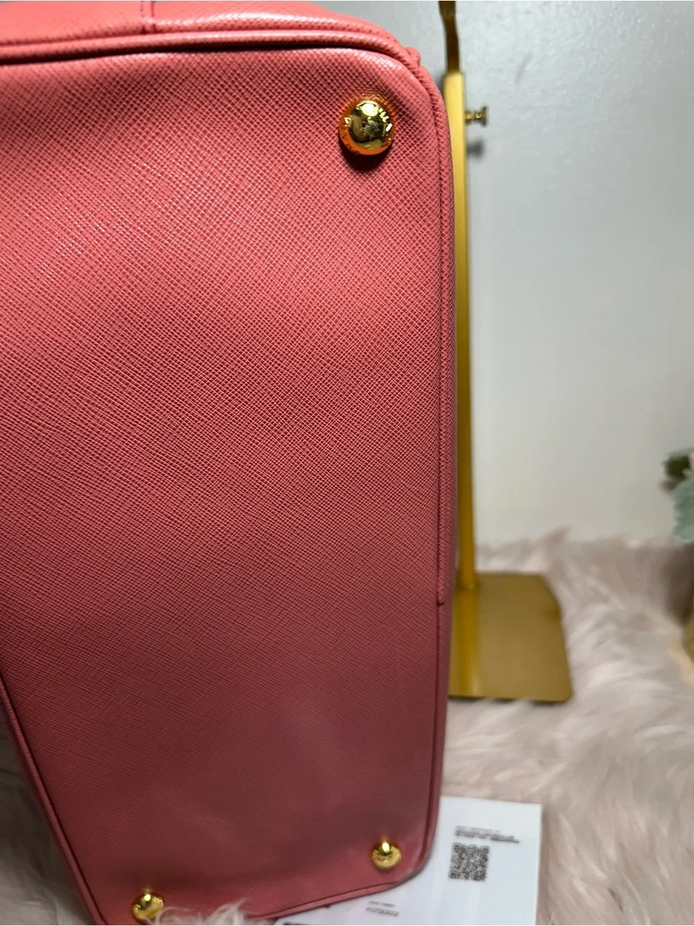 Prada Pink Saffiano Leather Satchel with Gold Hardware